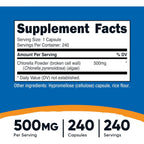 Nutricost Clorela (Chlorella) 500 mg 240 Cápsulas Vegetales