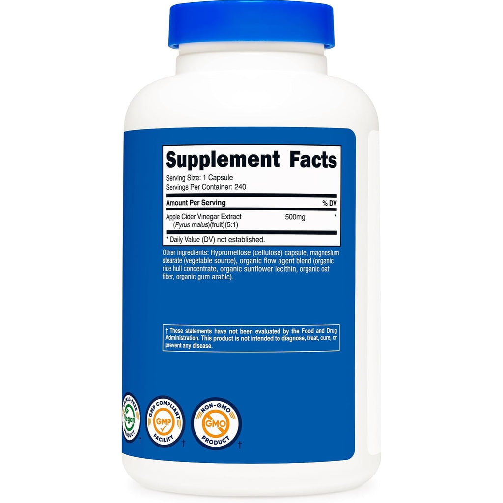 Nutricost Vinagre de Sidra de Manzana 500 mg 240 Cápsulas Vegetales