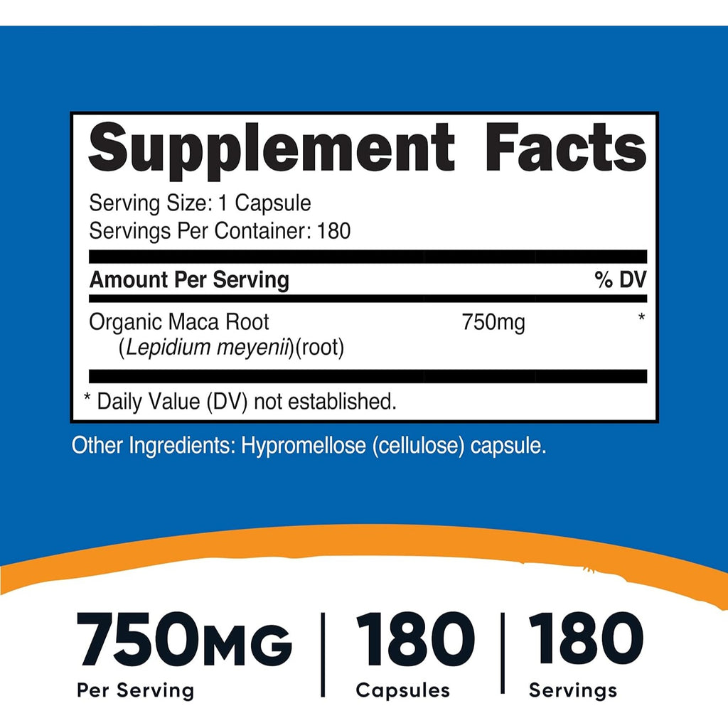 Nutricost Raíz de Maca 750 mg 180 Cápsulas