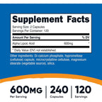 Nutricost Ácido Alfa Lipoico 600 mg 240 Cápsulas Vegetales
