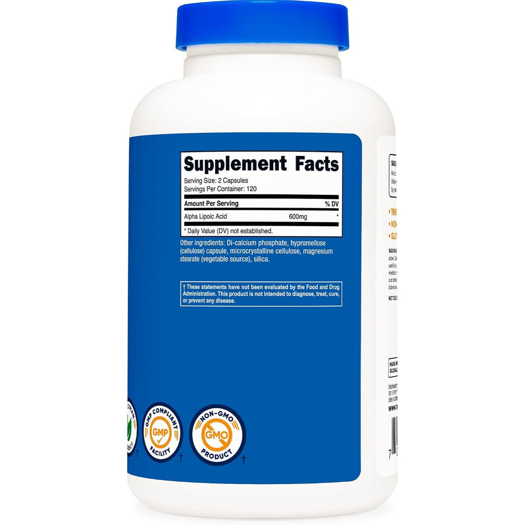 Nutricost Ácido Alfa Lipoico 600 mg 240 Cápsulas Vegetales