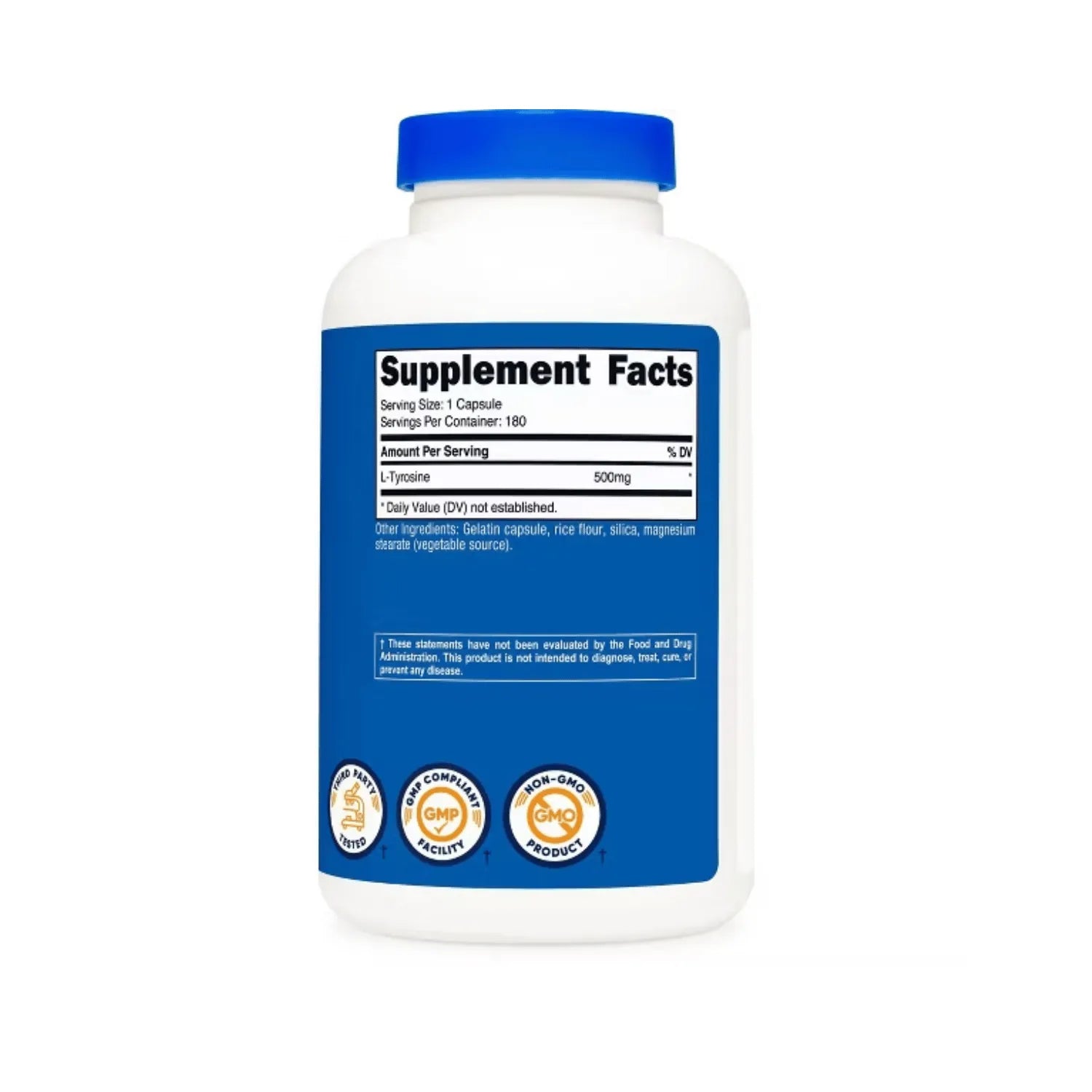 Nutricost L-Tirosina (500 mg) 180 cápsulas - Sin gluten y sin OMG, 180 porciones