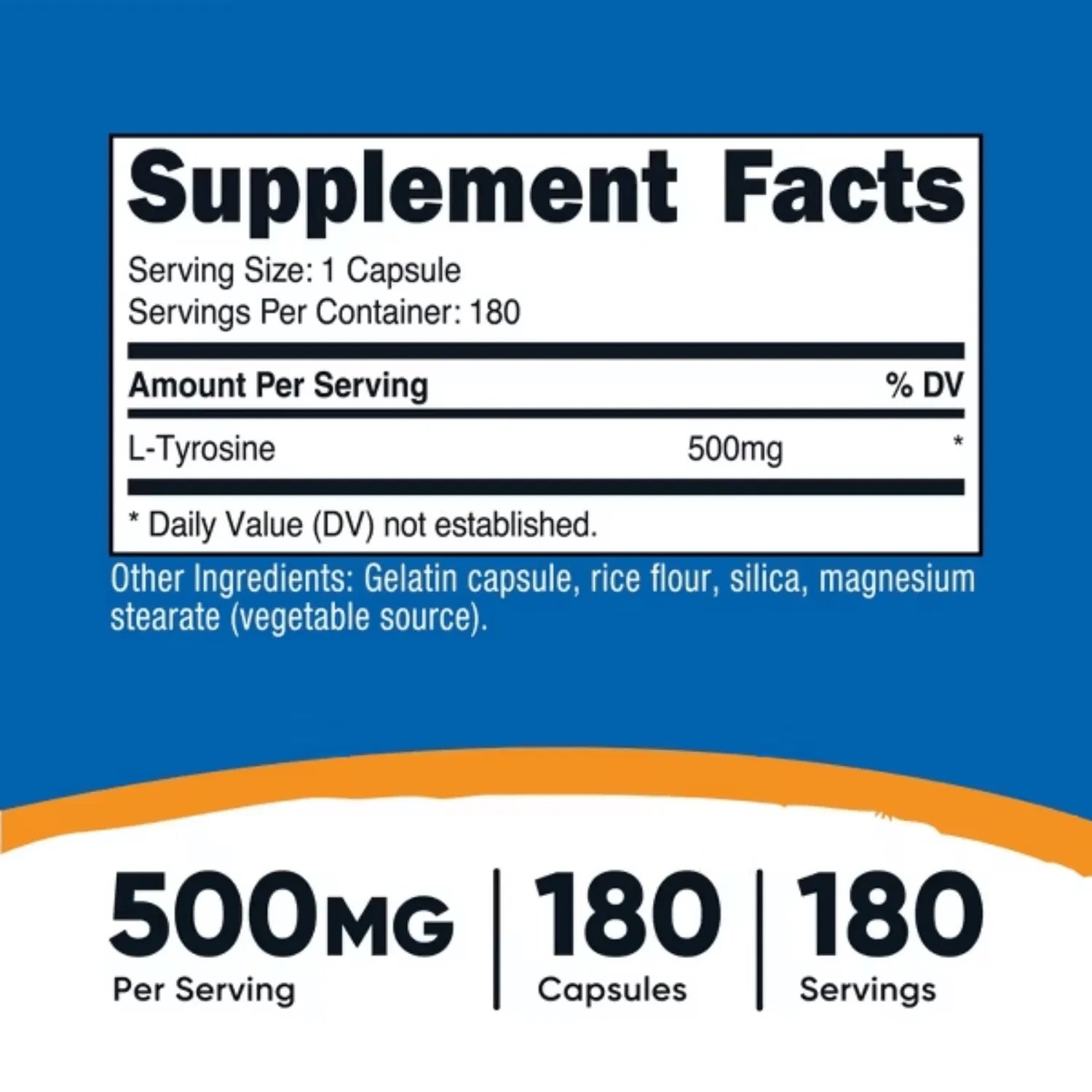 Nutricost L-Tirosina (500 mg) 180 cápsulas - Sin gluten y sin OMG, 180 porciones