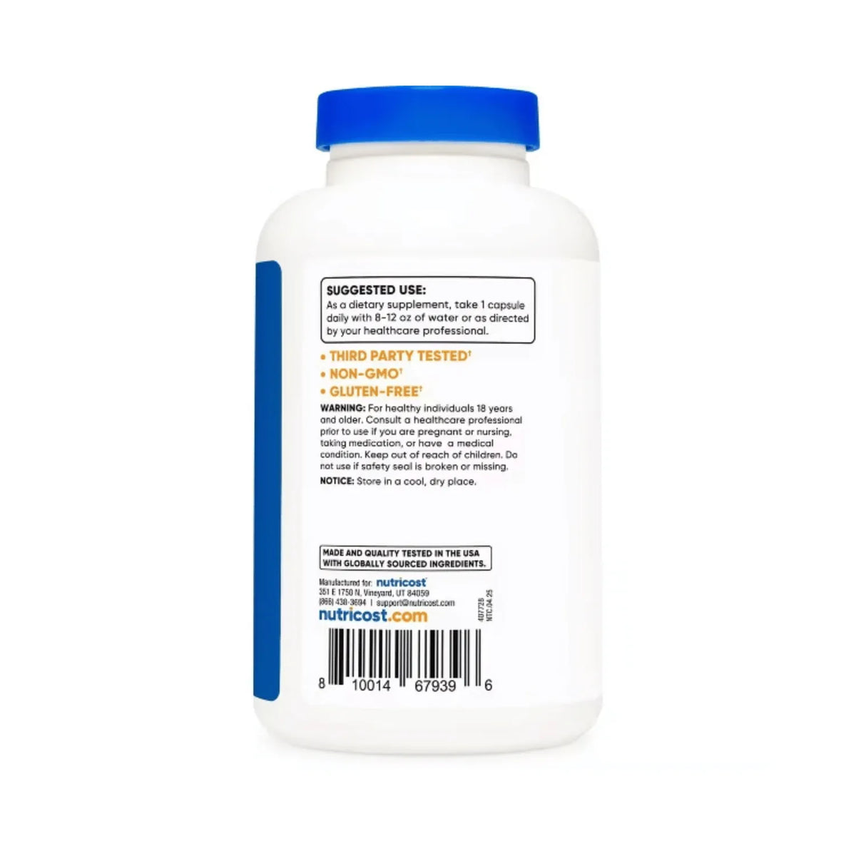 Nutricost L-Tirosina (500 mg) 180 cápsulas - Sin gluten y sin OMG, 180 porciones