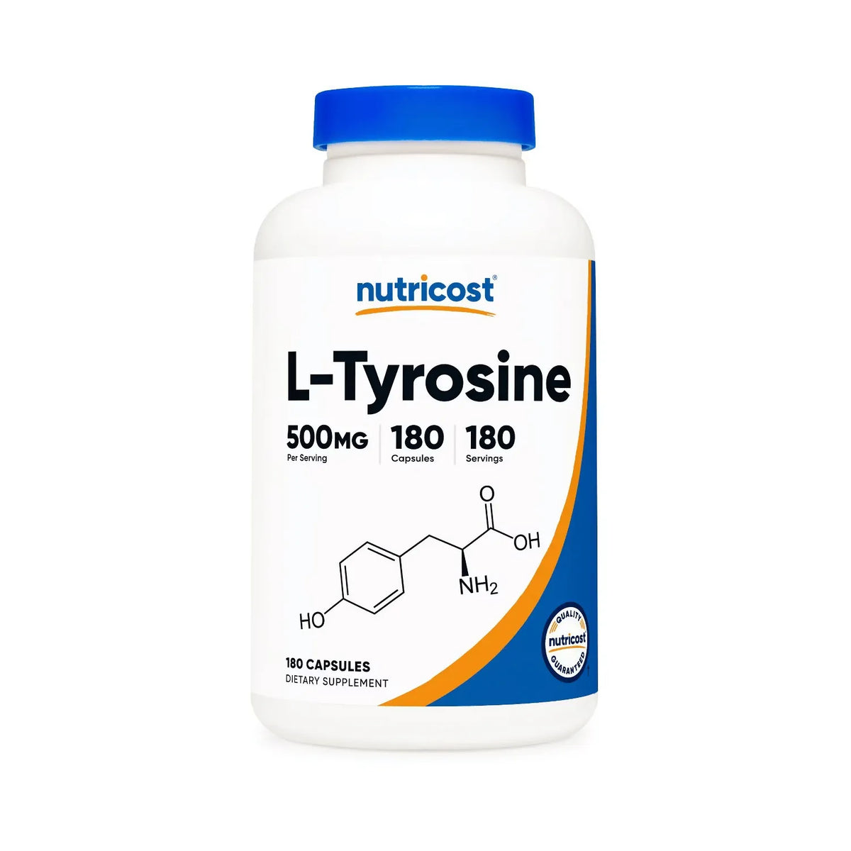 Nutricost L-Tirosina (500 mg) 180 cápsulas - Sin gluten y sin OMG, 180 porciones
