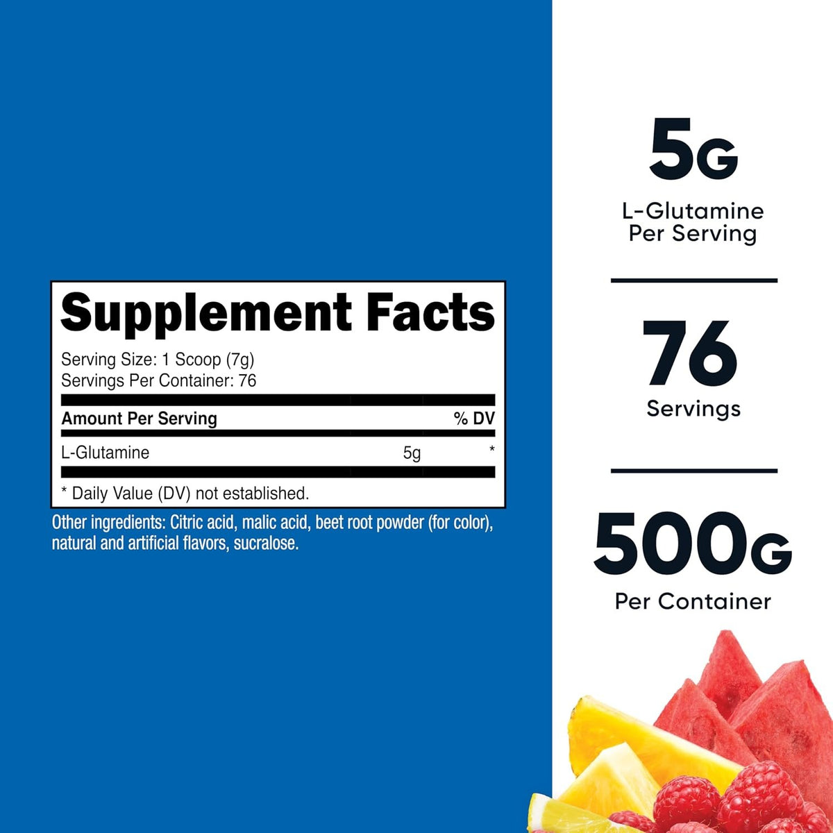 Nutricost L-glutamina Aminoácidos Sabor Ponche de Frutas 500 g