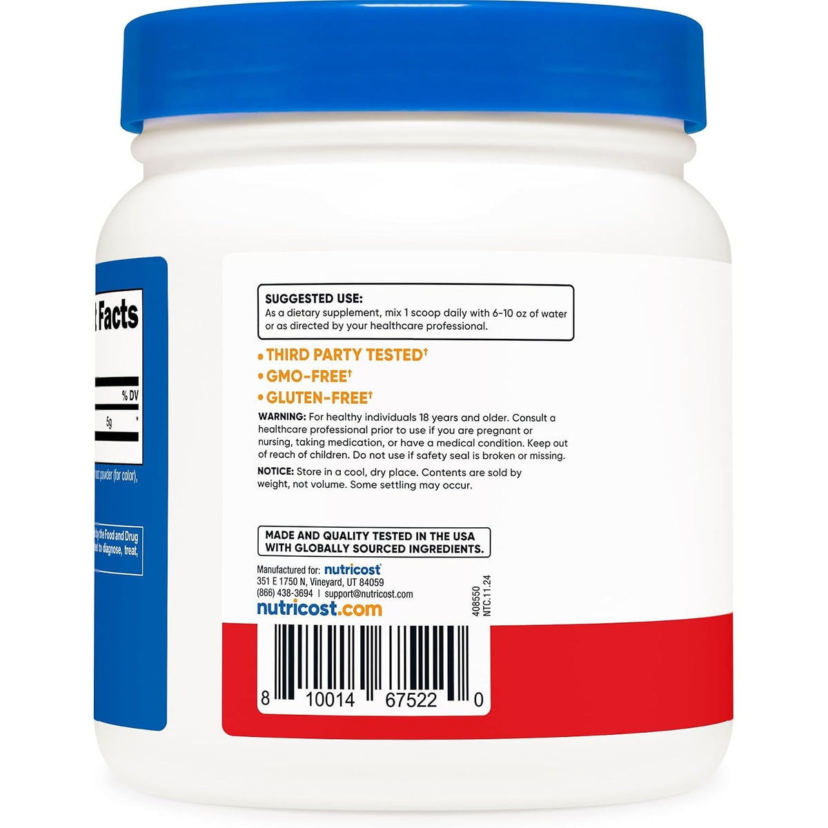 Nutricost L-glutamina Aminoácidos Sabor Ponche de Frutas 500 g