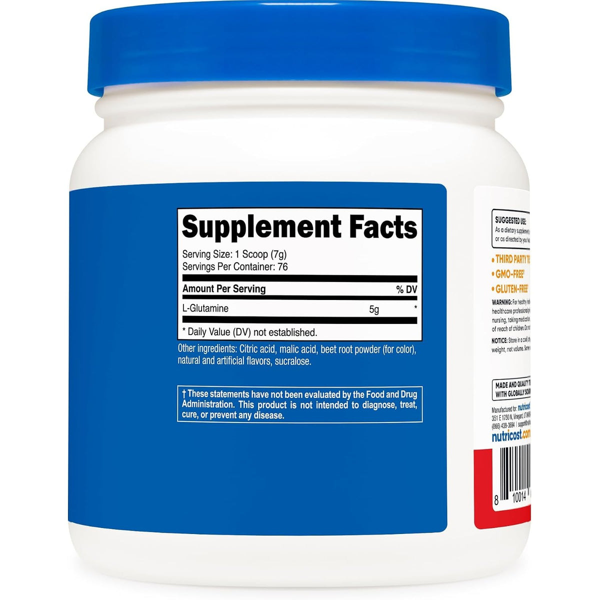 Nutricost L-glutamina Aminoácidos Sabor Ponche de Frutas 500 g