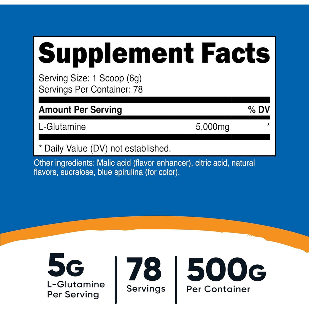 *-Nutricost L-glutamina Aminoácidos Sabor Frambuesa Azul 71 Porciones (Descontinuado) 500 g