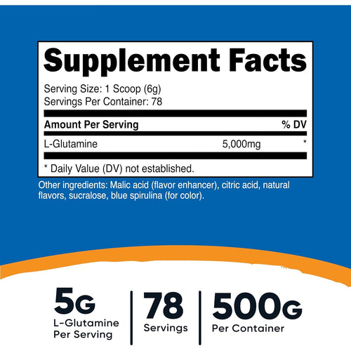 *-Nutricost L-glutamina Aminoácidos Sabor Frambuesa Azul 71 Porciones (Descontinuado) 500 g