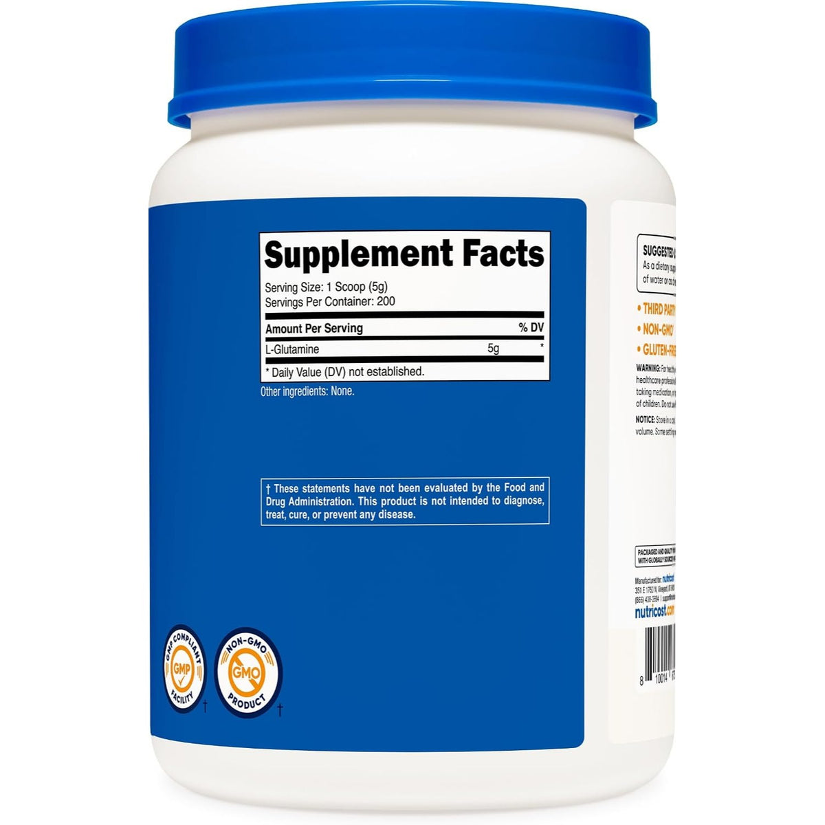 Nutricost L-Glutamina en Polvo 1 kg 200 Porciones