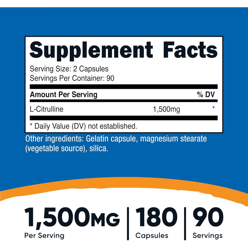 Nutricost L-Citrulina 1500 mg 180 Cápsulas