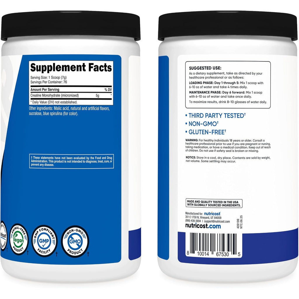 Nutricost Creatina Monohidratada en Polvo 500 g Frambuesa Azul