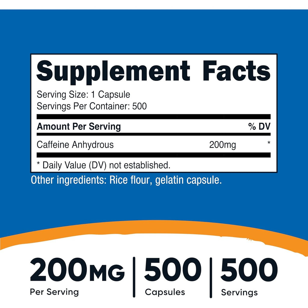 Nutricost Cafeína 200 Mg 500 Cápsulas
