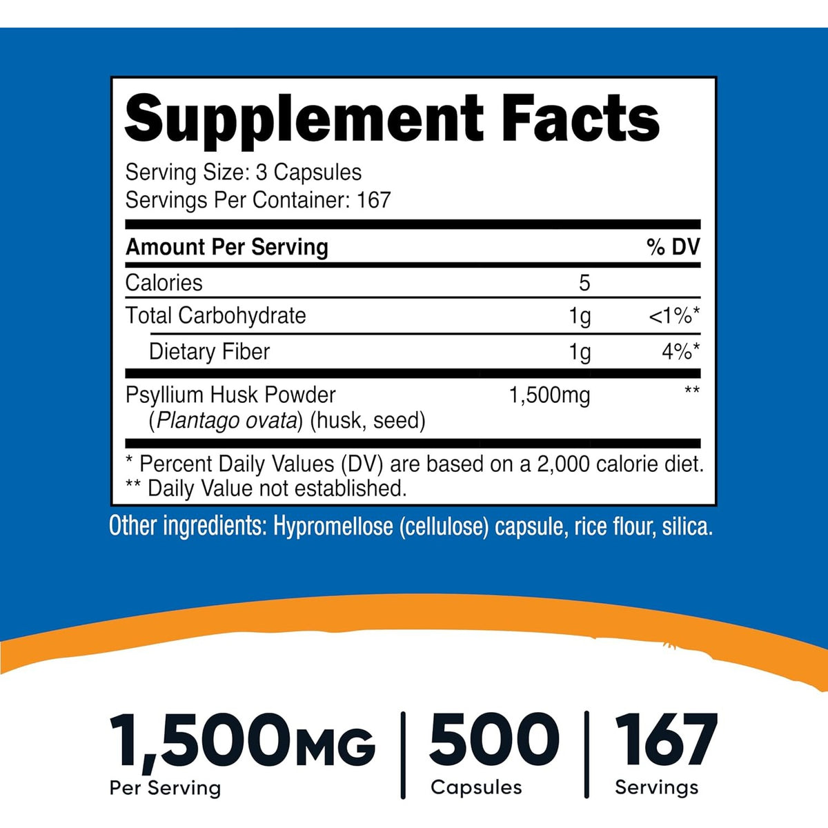 Nutricost Cáscara de Psyllium 1500 mg 500 Cápsulas