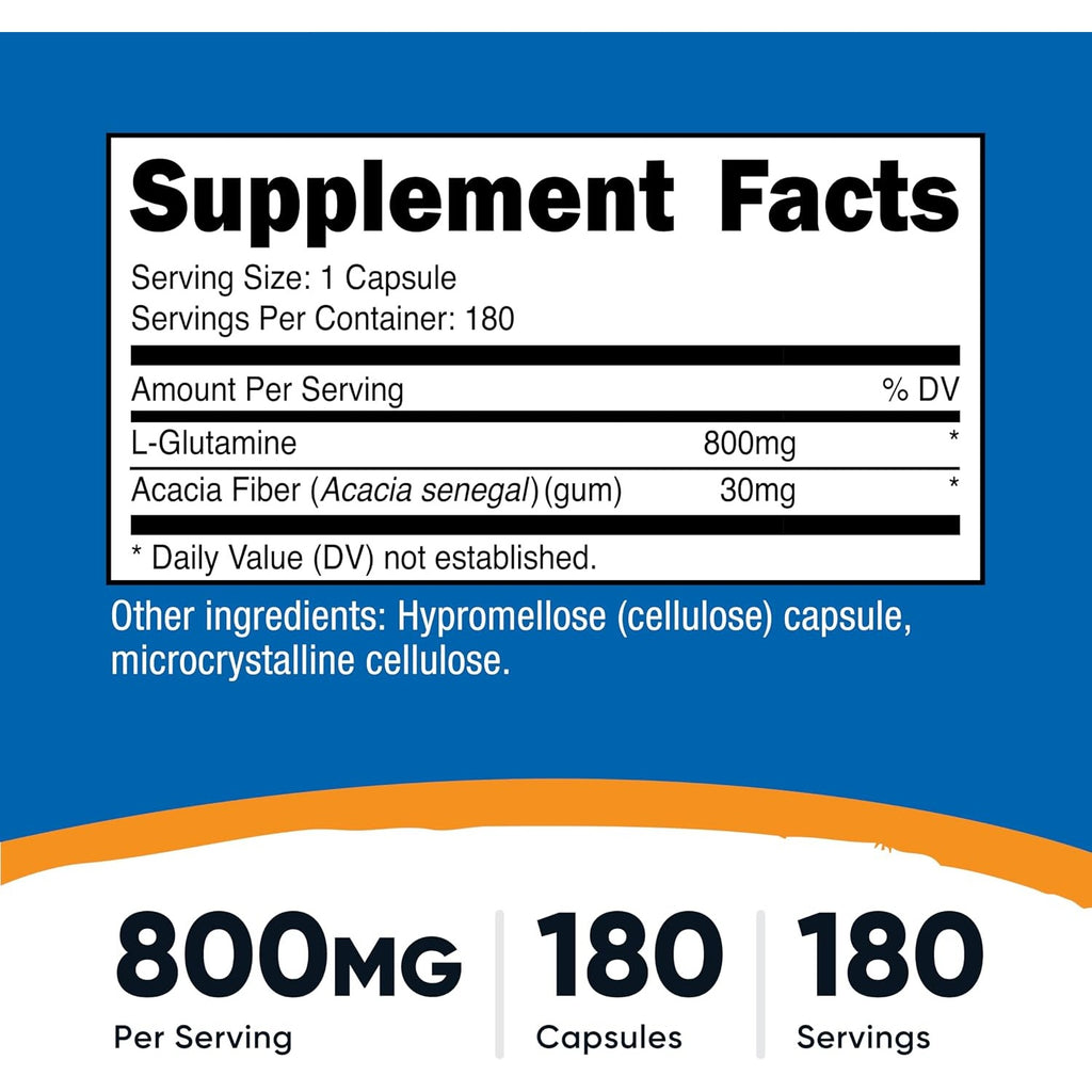 Nutricost L-Glutamina 800 mg 180 Cápsulas