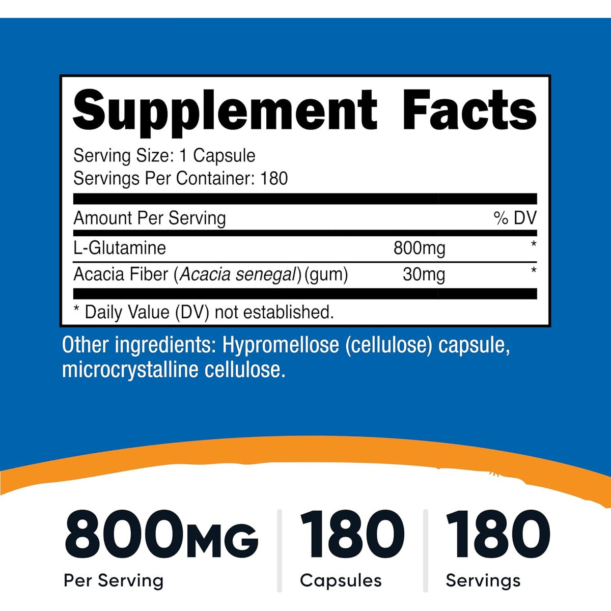 Nutricost L-Glutamina 800 mg 180 Cápsulas