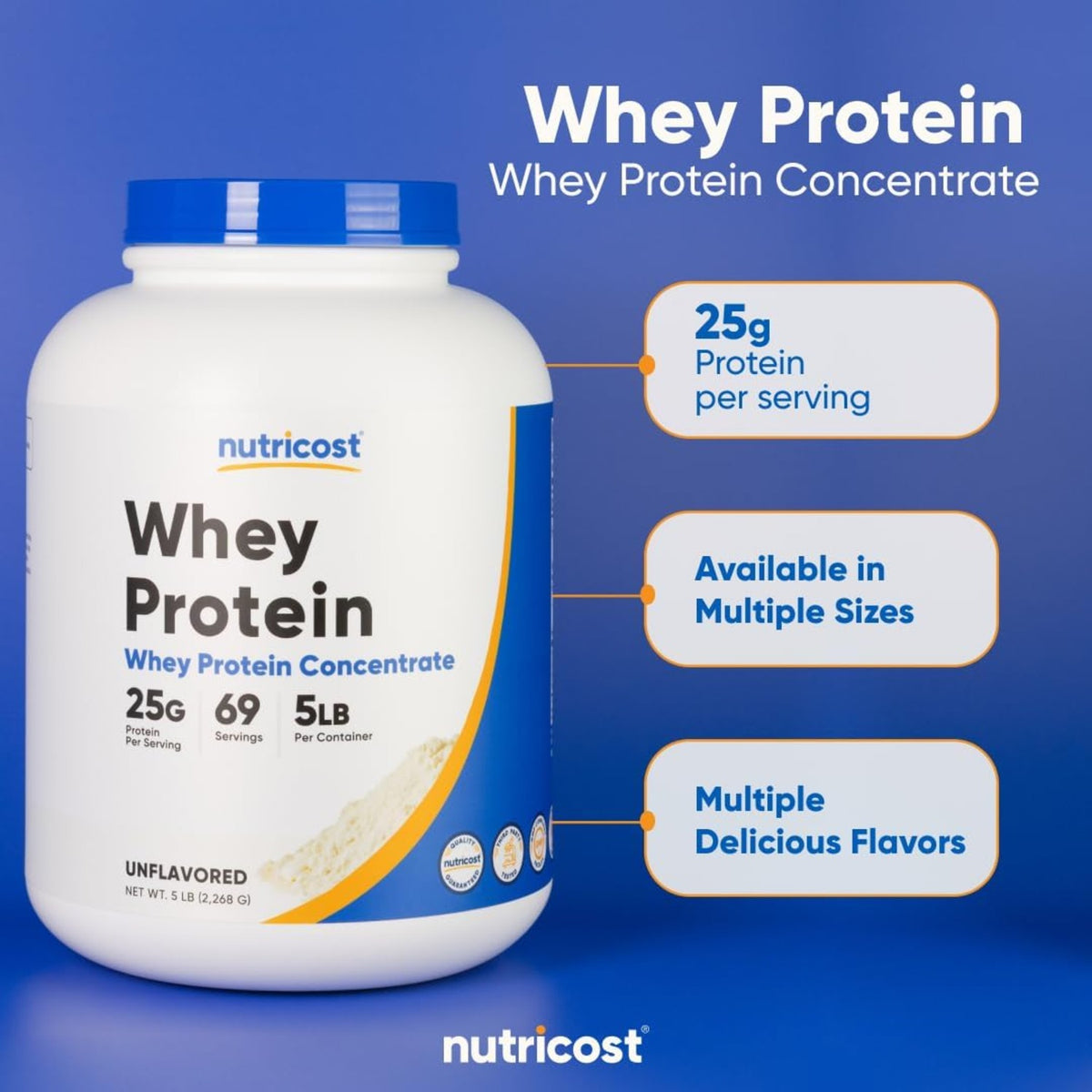 Nutricost Concentrado de Proteína de Suero en Polvo 5 lb Sin Sabor