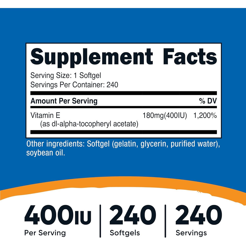 Nutricost Vitamina E 400 UI 240 Cápsulas Blandas