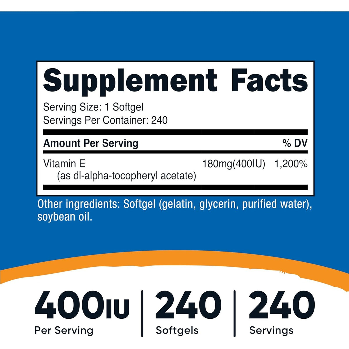 Nutricost Vitamina E 400 UI 240 Cápsulas Blandas