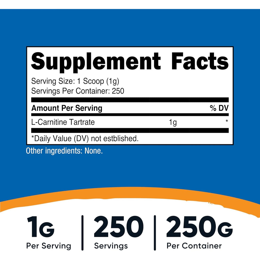 Nutricost Tartrato de L-Carnitina en Polvo 250 g 250 Porciones