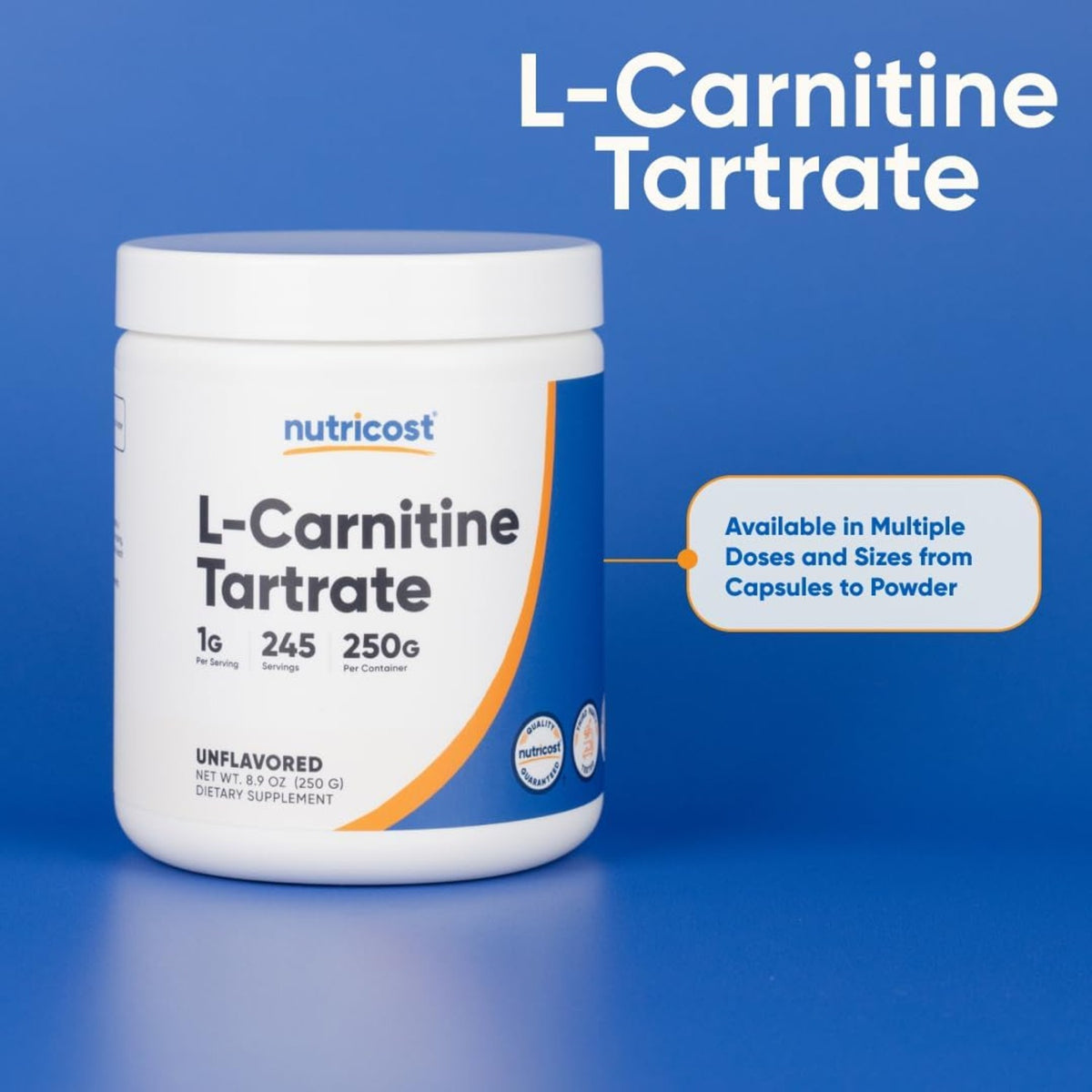 Nutricost Tartrato de L-Carnitina en Polvo 250 g 250 Porciones