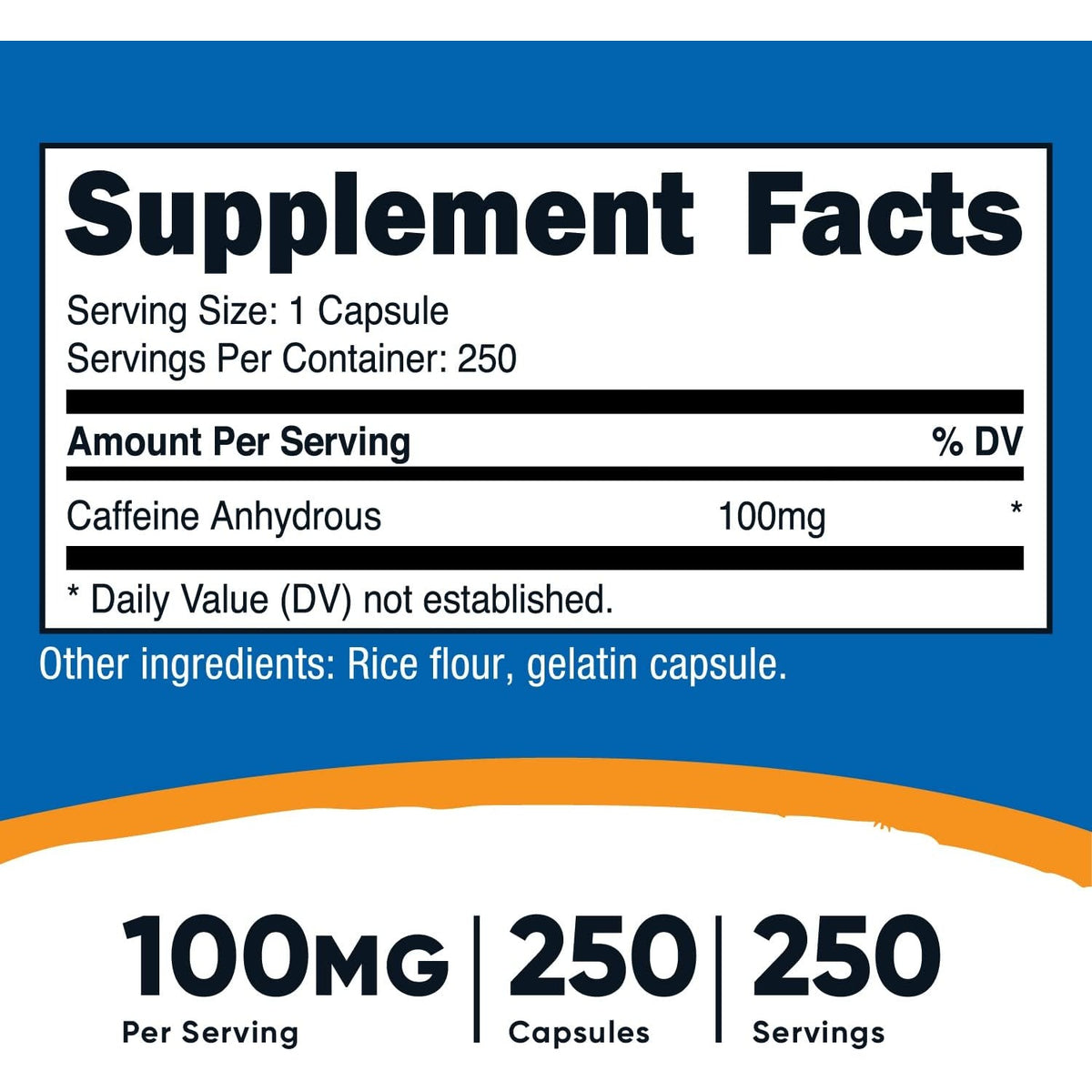Nutricost Cafeína 100 Mg 250 Cápsulas
