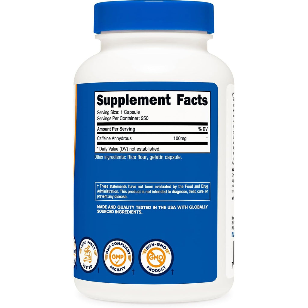 Nutricost Cafeína 100 Mg 250 Cápsulas