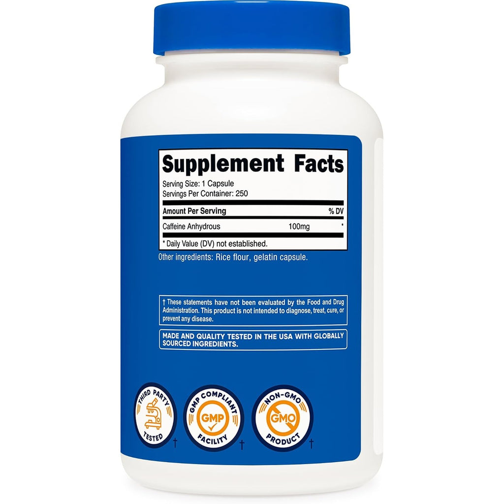 Nutricost Cafeína 100 Mg 250 Cápsulas