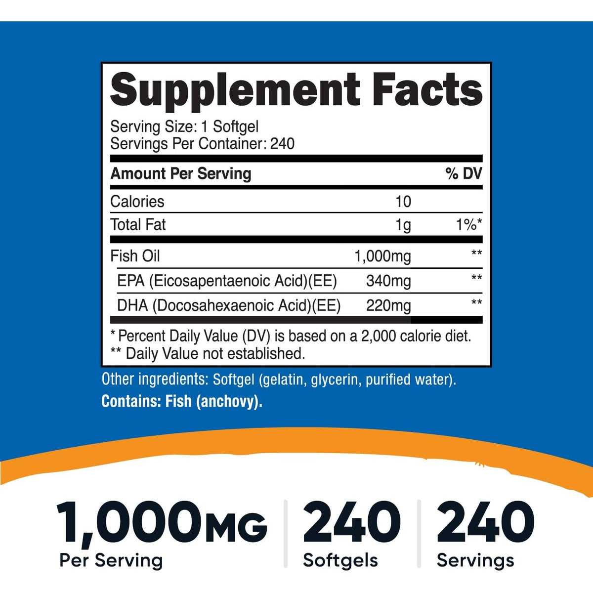 Nutricost Aceite de Pescado 1000 mg 240 Cápsulas Blandas