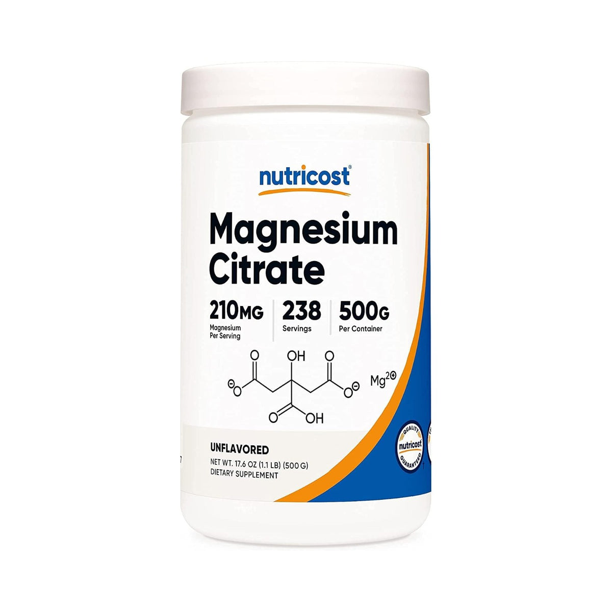Nutricost Citrato de Magnesio en Polvo 500 g 319 Porciones Sin Sabor