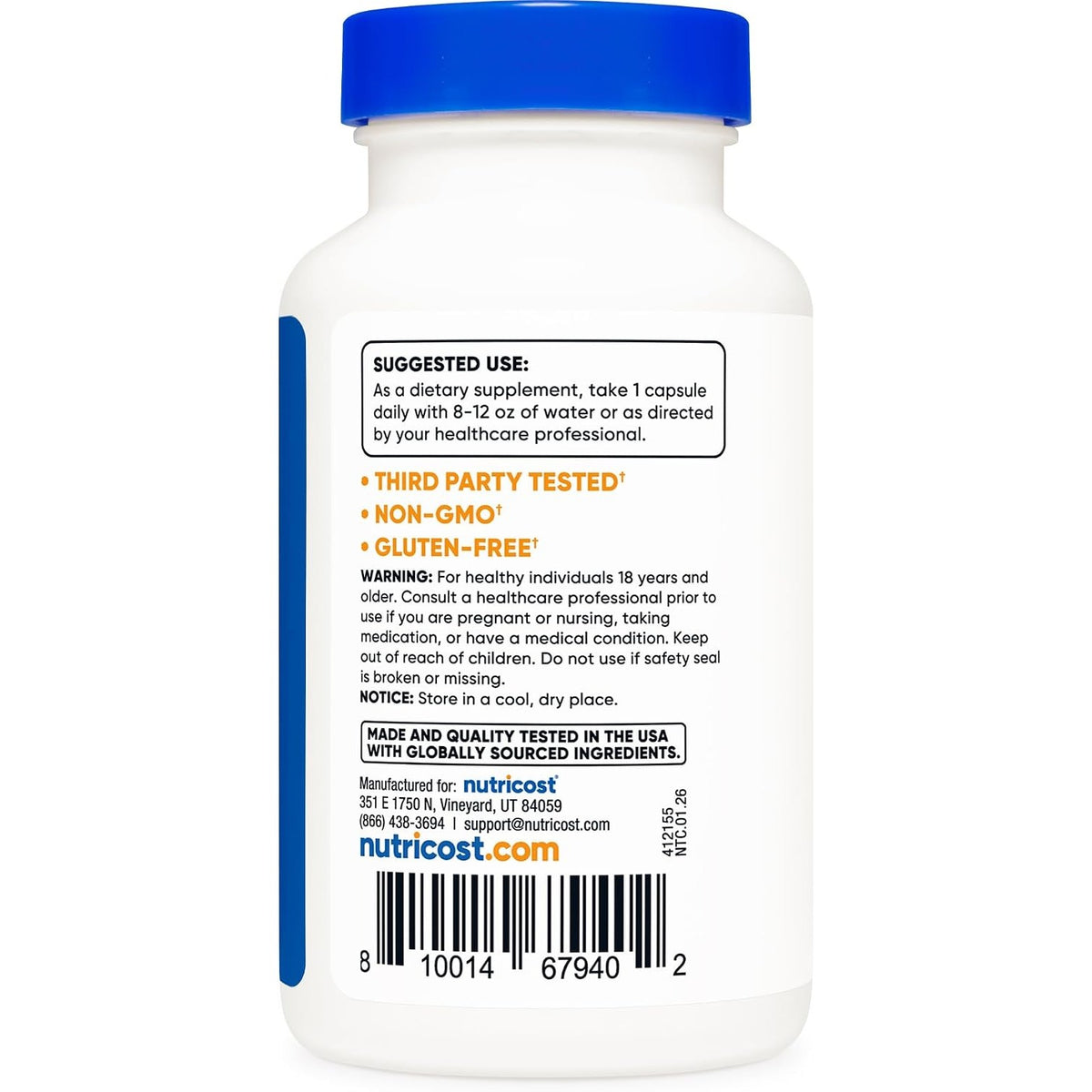 Nutricost Lactobacillus Acidophilus 10 mil millones UFC 120 Cápsulas Vegetales