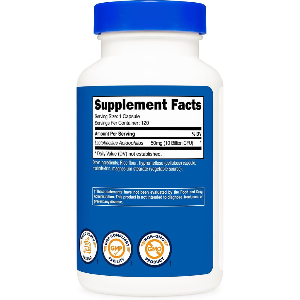 Nutricost Lactobacillus Acidophilus 10 mil millones UFC 120 Cápsulas Vegetales