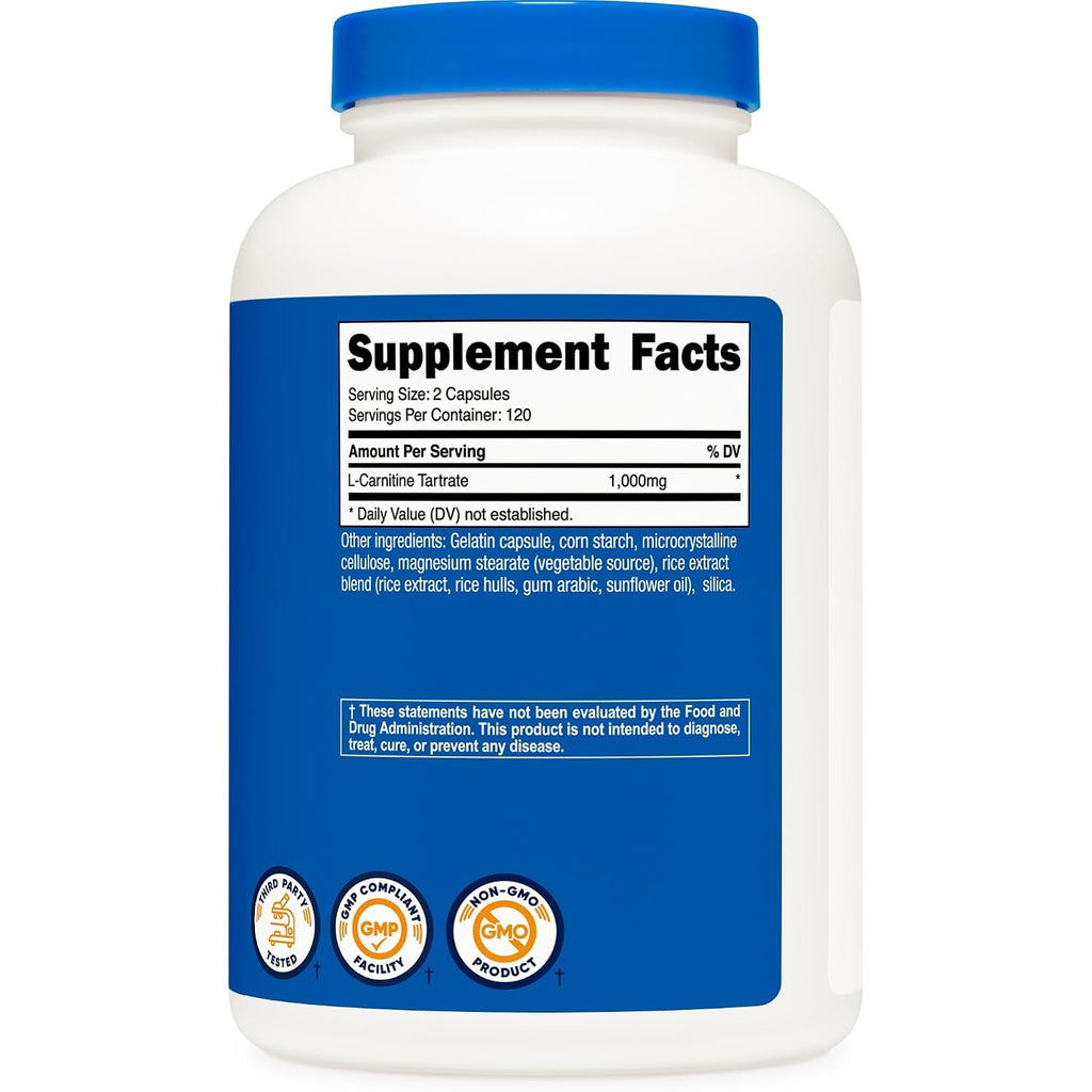 Nutricost Tartrato de L-carnitina 1000 mg 240 Cápsulas