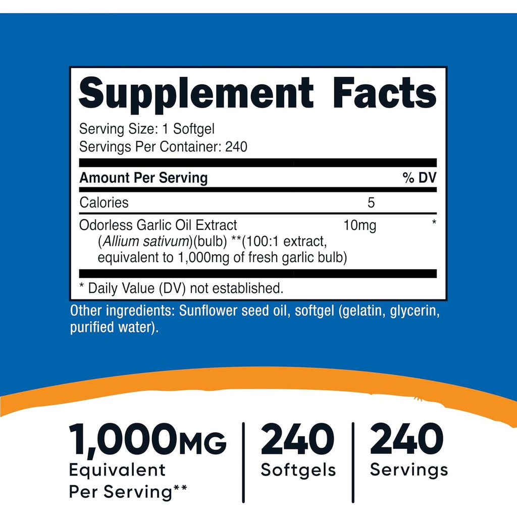 Nutricost Ajo 1000 mg 240 Cápsulas Blandas