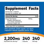 Nutricost Extracto de Raíz de Jengibre 550 mg 240 Cápsulas