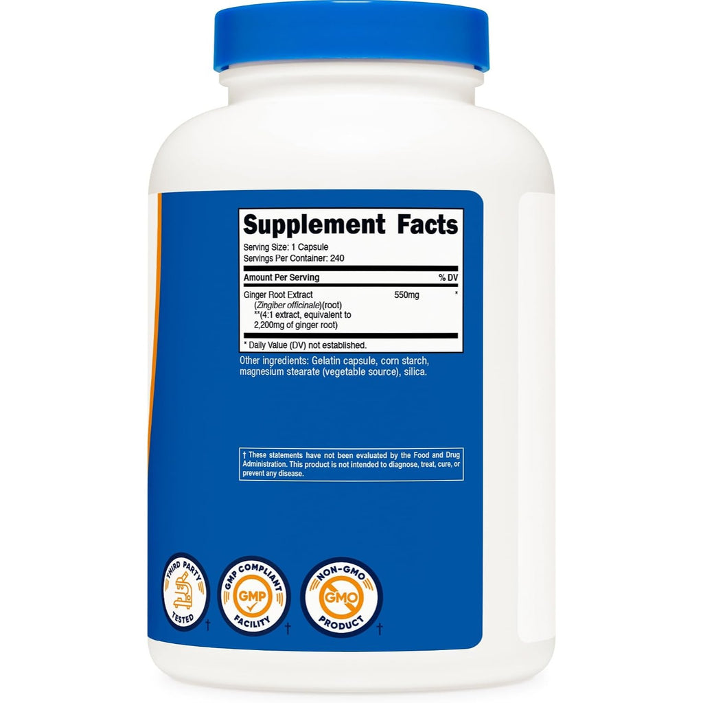 Nutricost Extracto de Raíz de Jengibre 550 mg 240 Cápsulas