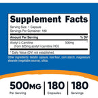 Nutricost Acetil L-carnitina 500 Mg 180 Cápsulas