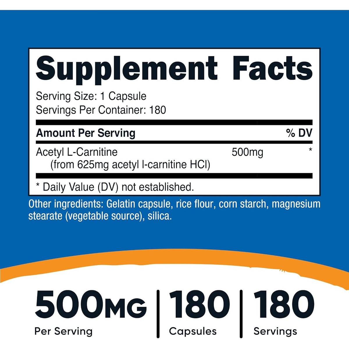 Nutricost Acetil L-carnitina 500 Mg 180 Cápsulas