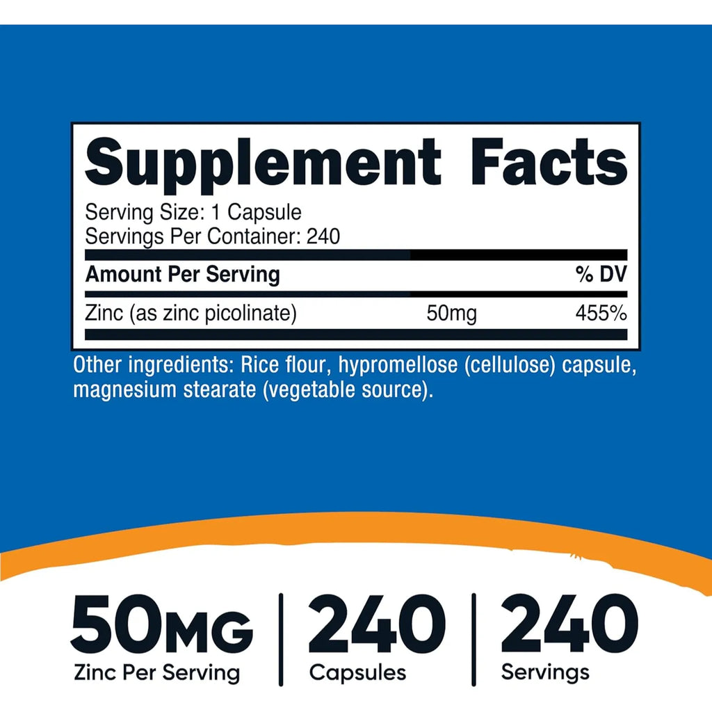Nutricost Picolinato de zinc 50 mg 240 capsulas sfn