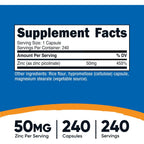 Nutricost Picolinato de zinc 50 mg 240 capsulas sfn