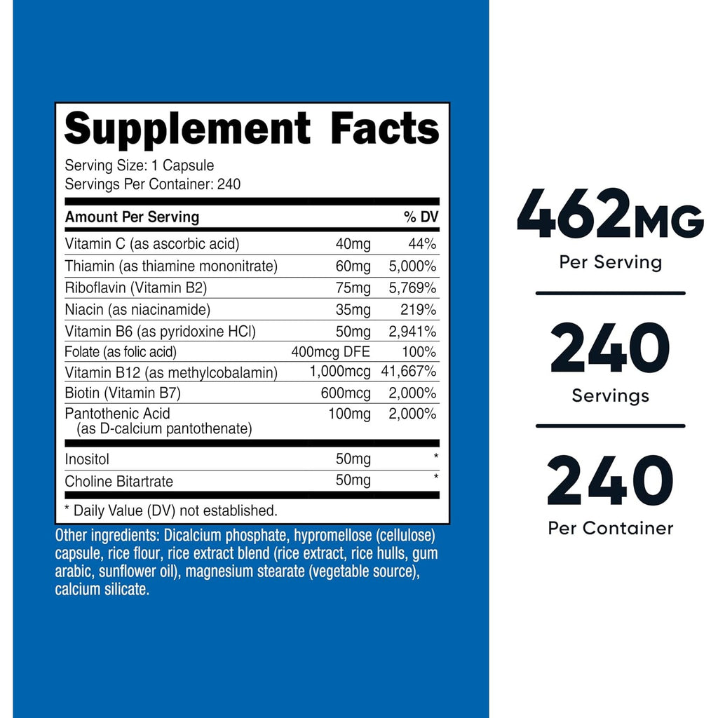 Nutricost Complejo de Vitamina B 460 mg 240 Cápsulas Vegetales