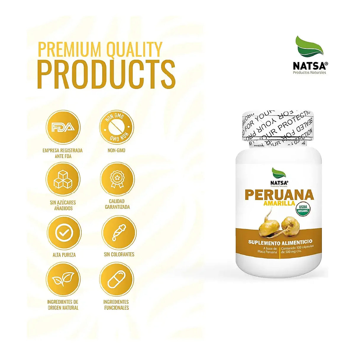 NATSA Maca Premium Mezcla Amarilla, Roja y Negra 60 Cápsulas | 1 g por Porción | Maca Peruana | Mezcla de Maca Amarilla, Roja y Negra | Suplemento alimenticio