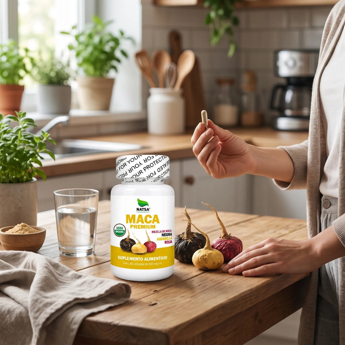 NATSA Maca Premium Mezcla Amarilla, Roja y Negra 60 Cápsulas | 1 g por Porción | Maca Peruana | Mezcla de Maca Amarilla, Roja y Negra | Suplemento alimenticio