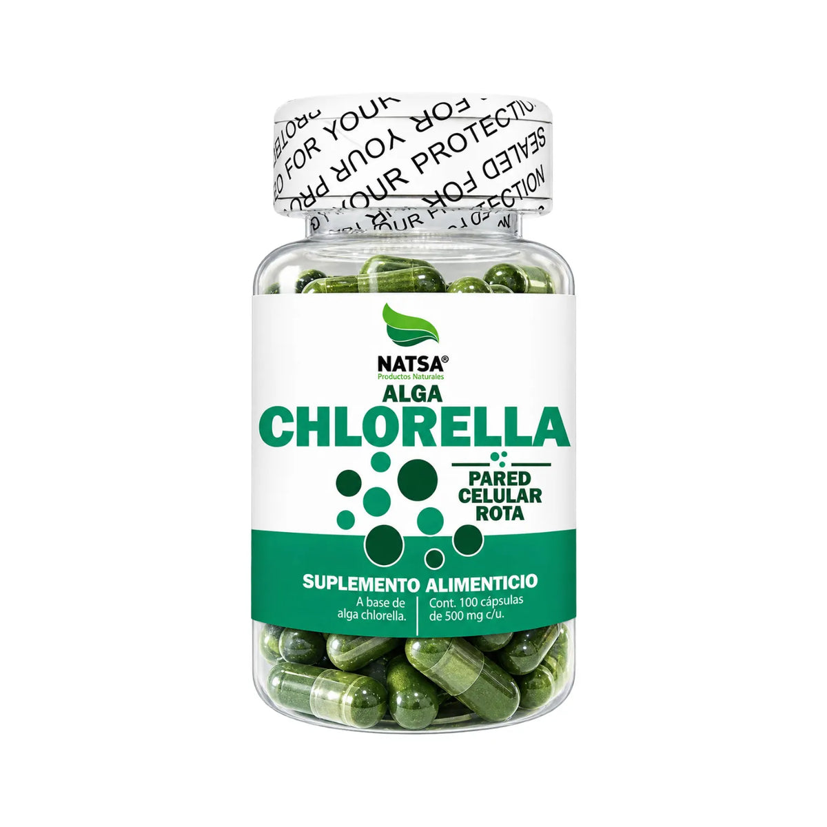NATSA Chlorella 500 mg 100 Cápsulas | 1,000 mg por Porción | Alga Chlorella de Pared Celular Rota | 50 Porciones | Suplemento alimenticio