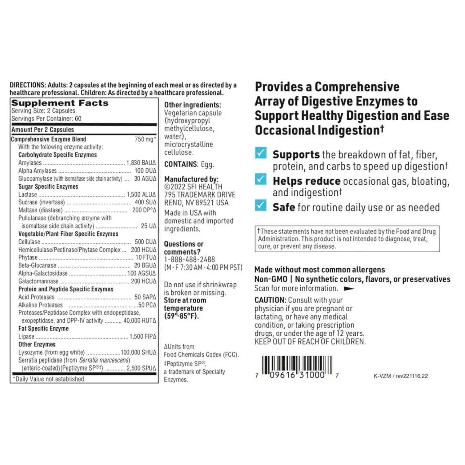 Klair Labs Vital-Zymes Complete 120 caps sfn