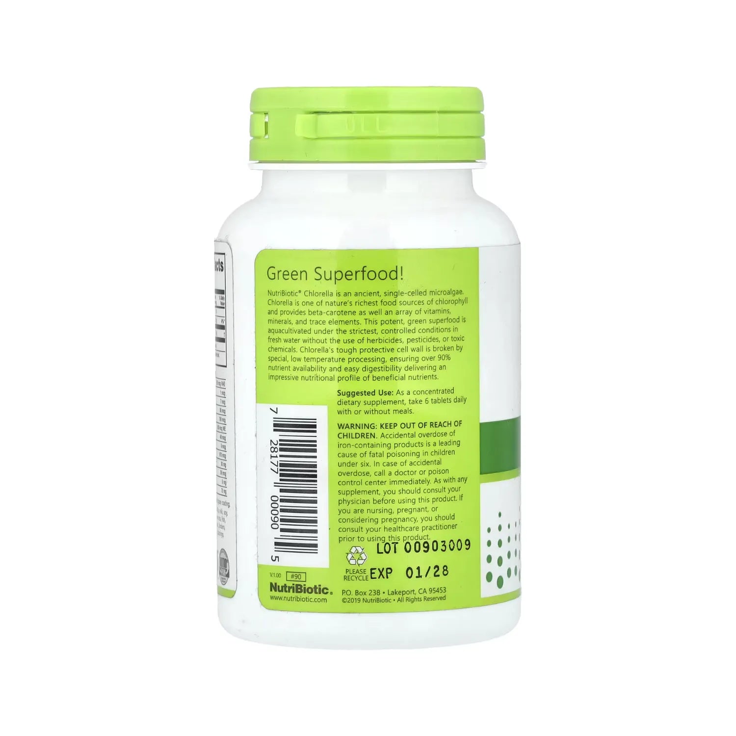 NutriBiotic Chlorella, Super Greens Clorela, 150 Tabletas 500 mg Por Comprimido