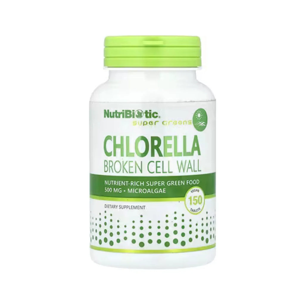 NutriBiotic Chlorella, Super Greens Clorela, 150 Tabletas 500 mg Por Comprimido