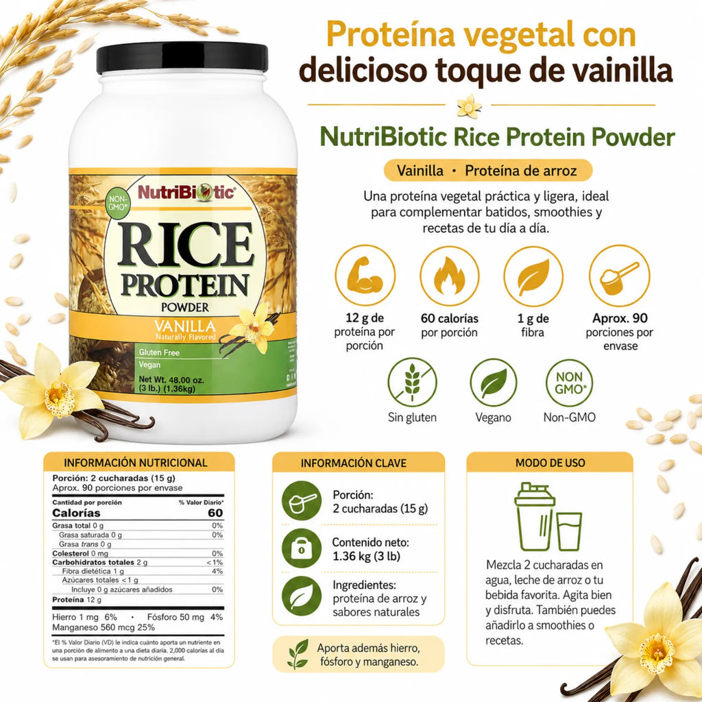 NutriBiotic, Proteína de Arroz Crudo Sabor Vainilla 3 lb (1.36 kg)