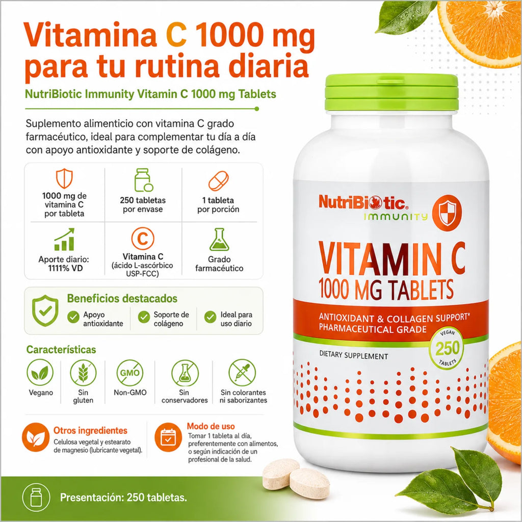 NutriBiotic Vitamin C 1000 mg 250 tabletas